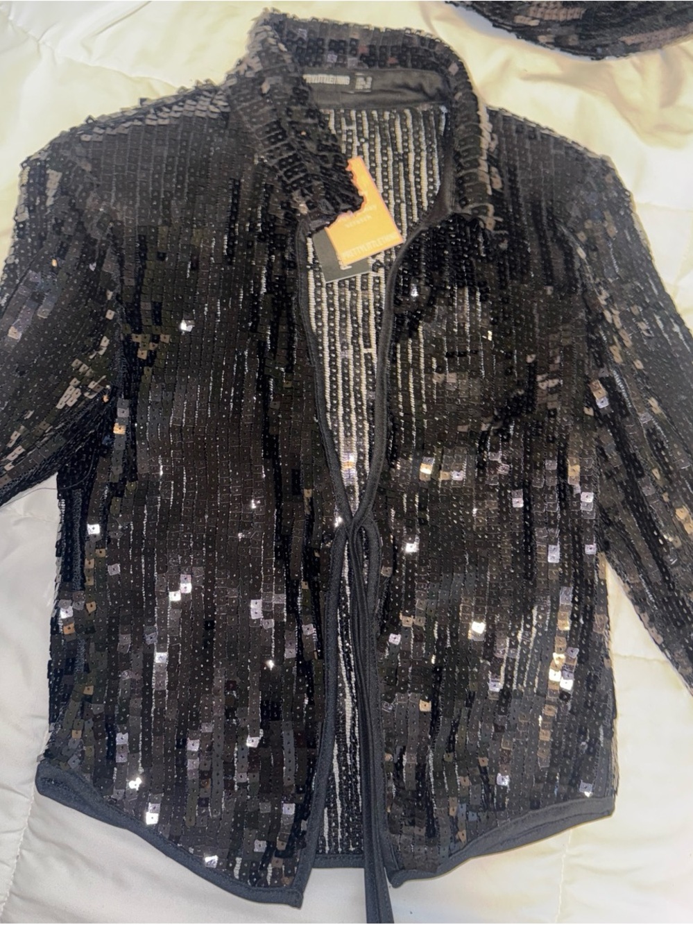 PrettyLittleThing Black Sequined Tie-Front Jacket